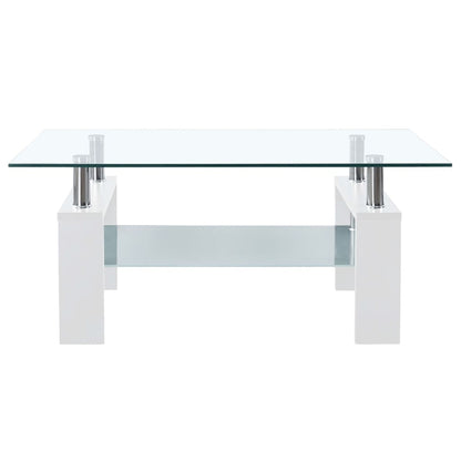 Coffee Table White and Transparent 95x55x40 cm Tempered Glass