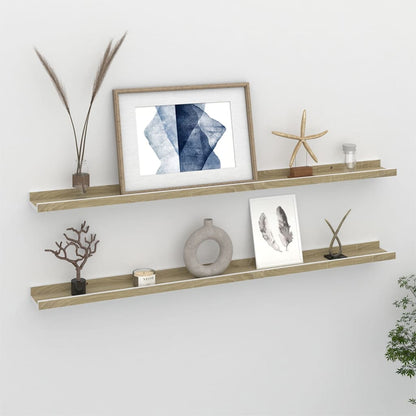 Wall Shelves 2 pcs White and Sonoma Oak 100x9x3 cm