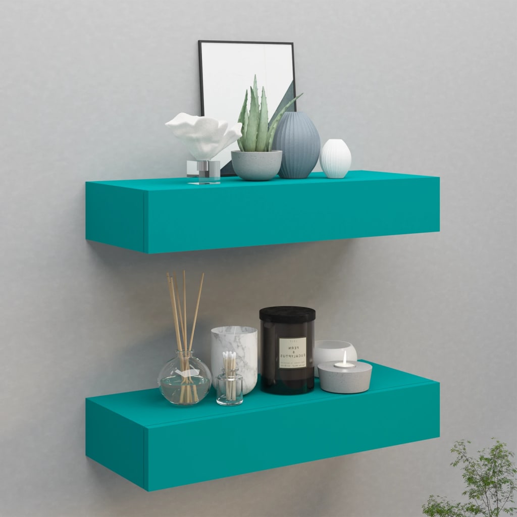 Wall-mounted Drawer Shelves 2 pcs Blue 60x23.5x10cm MDF