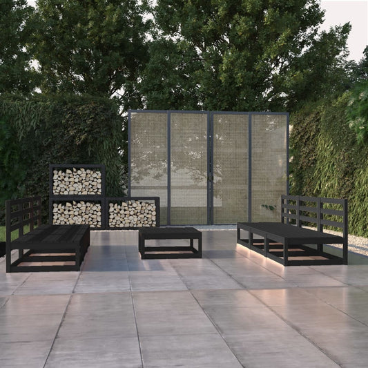 7 Piece Garden Lounge Set Black Solid Pinewood