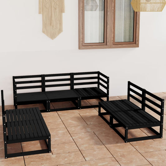7 Piece Garden Lounge Set Black Solid Pinewood