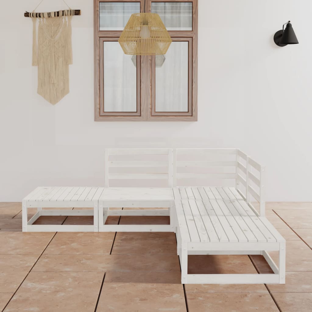 5 Piece Garden Lounge Set White Solid Wood Pine