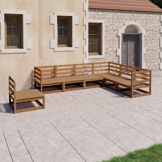 7 Piece Garden Lounge Set Honey Brown Solid Pinewood