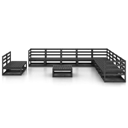 12 Piece Garden Lounge Set Black Solid Pinewood