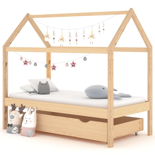 Kids Bed Frame with a Drawer Solid Pine Wood 80x160 cm