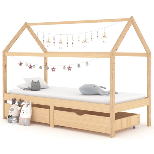 Kids Bed Frame with Drawers Solid Pine Wood 90x200 cm