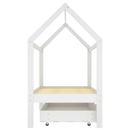 Kids Bed Frame with a Drawer White Solid Pine Wood 80x160 cm