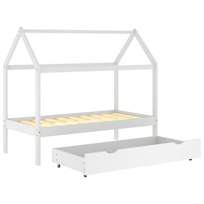 Kids Bed Frame with a Drawer White Solid Pine Wood 80x160 cm