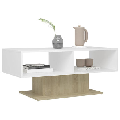 Coffee Table White and Sonoma Oak 103.5x50x44.5 cm Engineered Wood