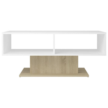 Coffee Table White and Sonoma Oak 103.5x50x44.5 cm Engineered Wood