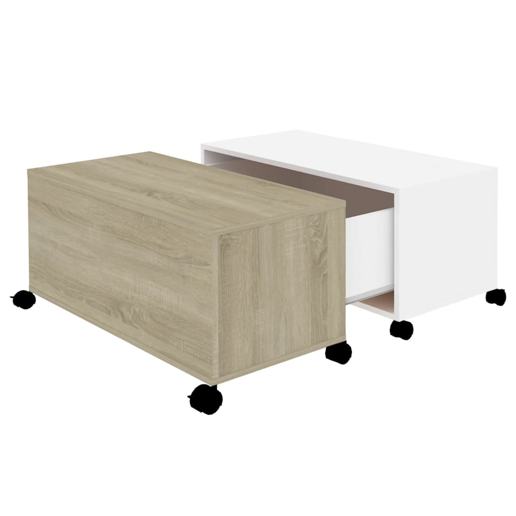 Coffee Table White and Sonoma Oak 75x75x38 cm Engineered Wood