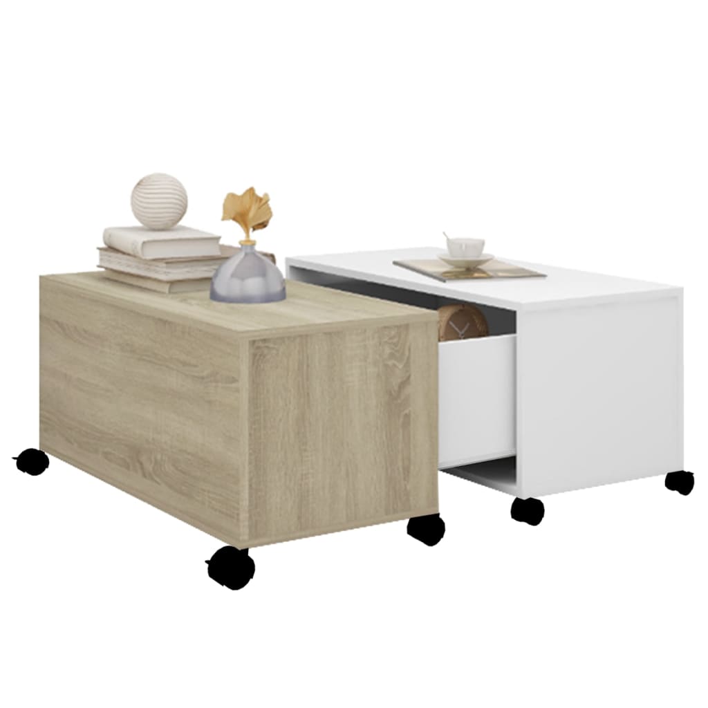 Coffee Table White and Sonoma Oak 75x75x38 cm Engineered Wood