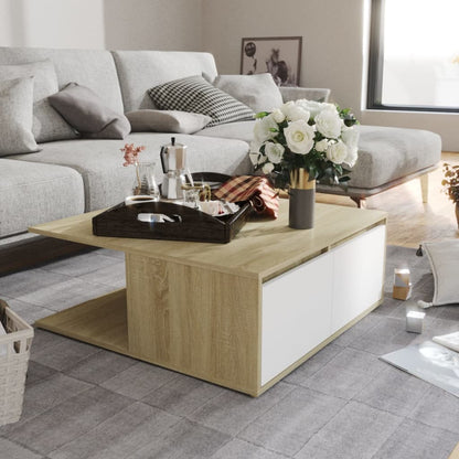 Coffee Table White and Sonoma Oak 80x80x31 cm Engineered Wood