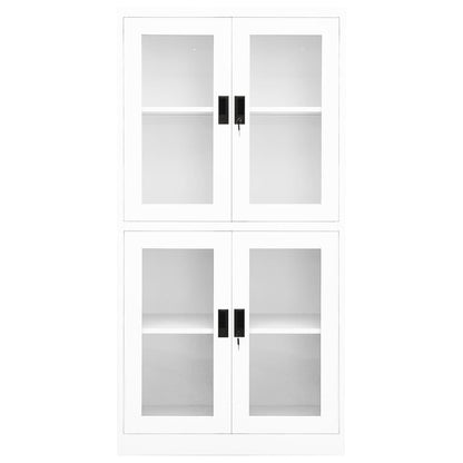 Office Cabinet White 90x40x180 cm Steel and Tempered Glass