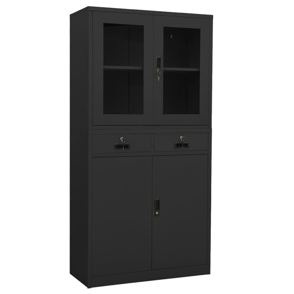 Office Cabinet Anthracite 90x40x180 cm Steel and Tempered Glass