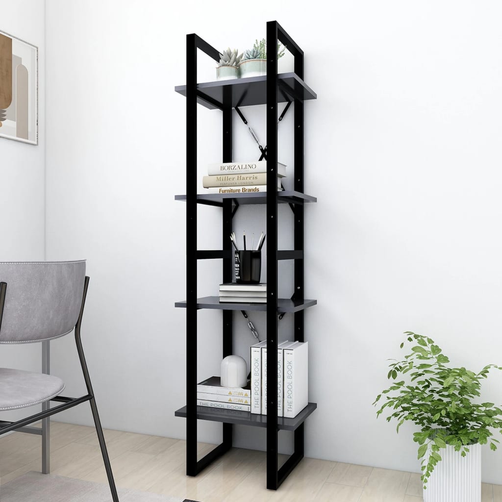 4-Tier Book Cabinet Grey 40x30x140 cm Engineered Wood