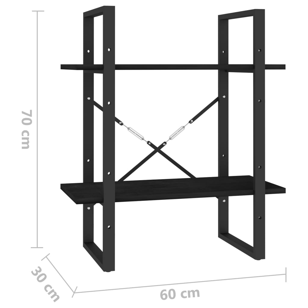 2-Tier Book Cabinet Black 60x30x70 cm Solid Pine Wood