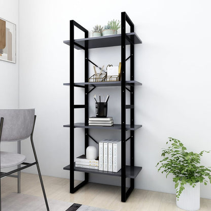 4-Tier Book Cabinet Grey 60x30x140 cm Engineered Wood