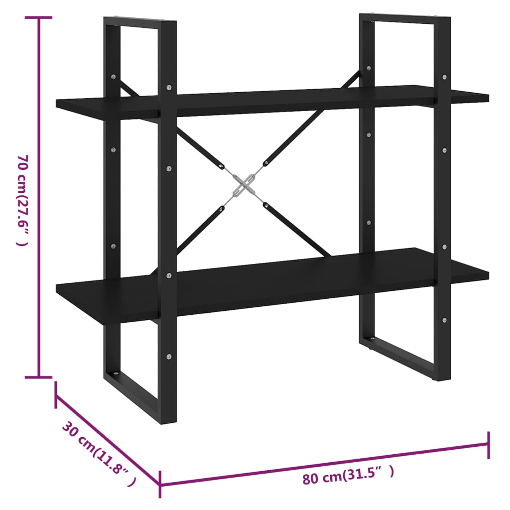 2-Tier Book Cabinet Black 80x30x70 cm Engineered Wood