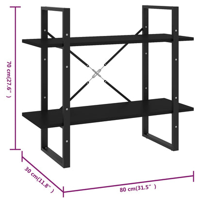 2-Tier Book Cabinet Black 80x30x70 cm Engineered Wood