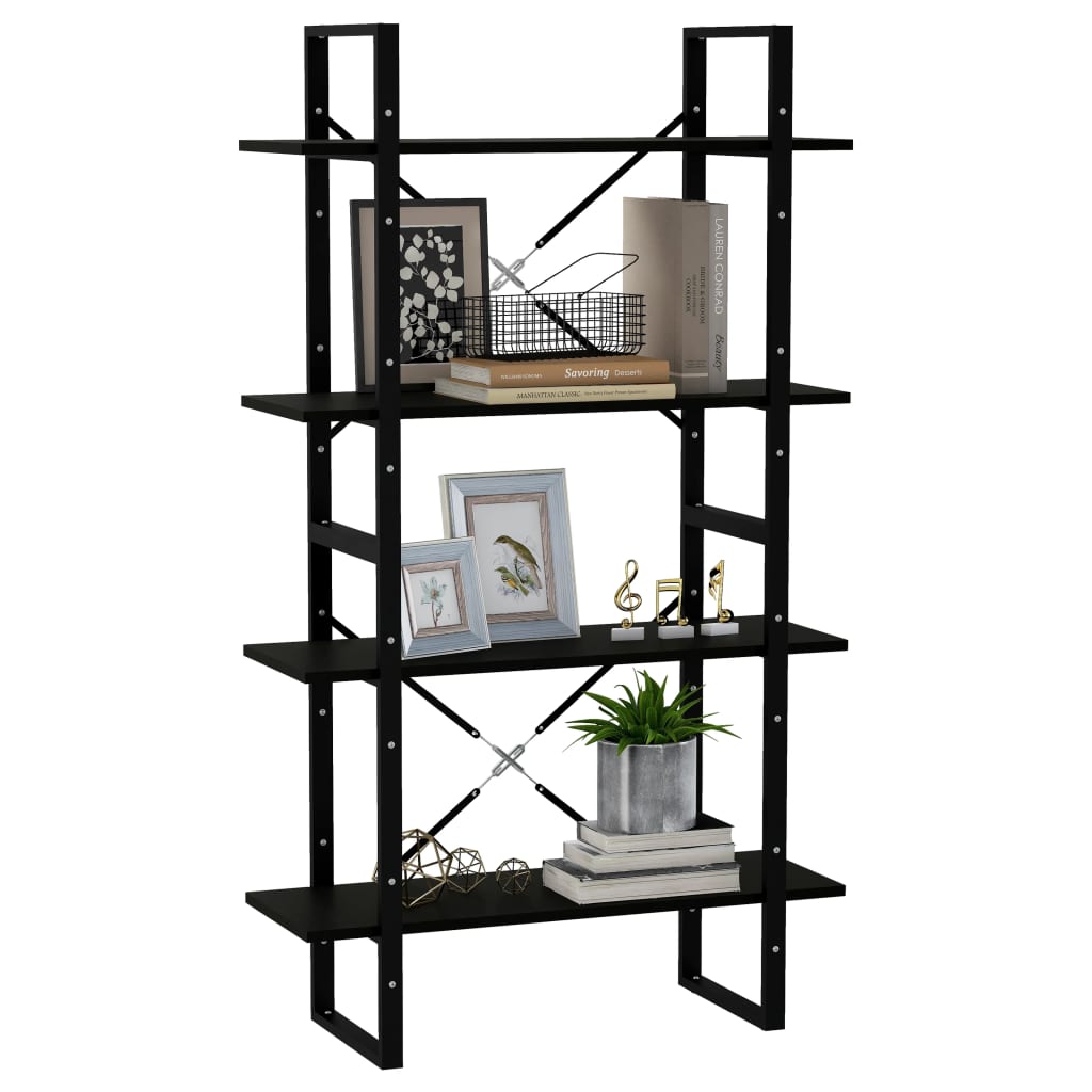 4-Tier Book Cabinet Black 80x30x140 cm Solid Pine Wood
