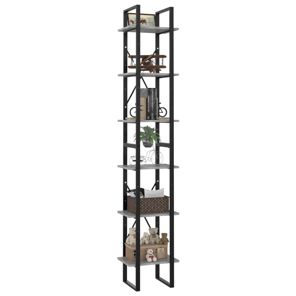 6-Tier Book Cabinet Concrete Grey 40x30x210 cm Engineered Wood