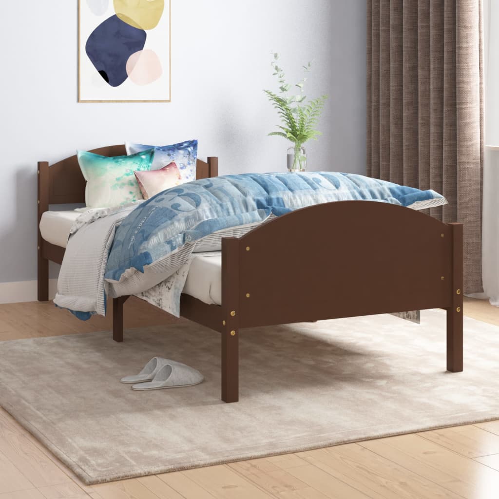 Bed Frame Dark Brown Solid Pine Wood 100x200 cm