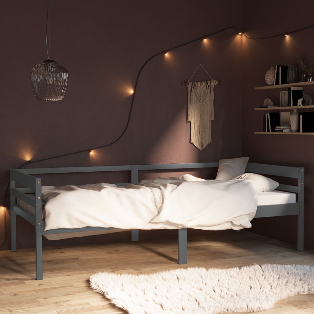Bed Frame Dark Grey Solid Pinewood 90x200 cm