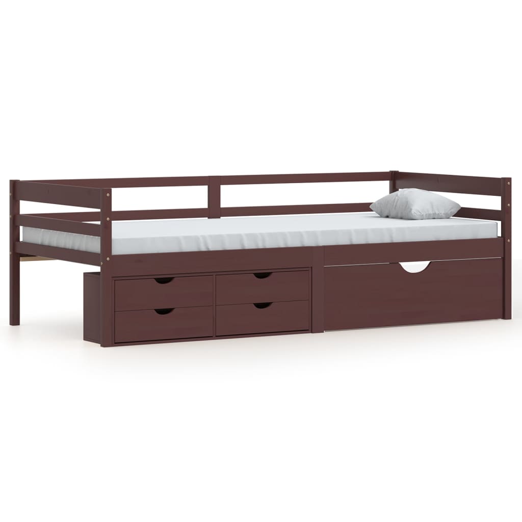 Bed Frame with Drawers&Cabinet Dark Brown Pinewood 90x200 cm