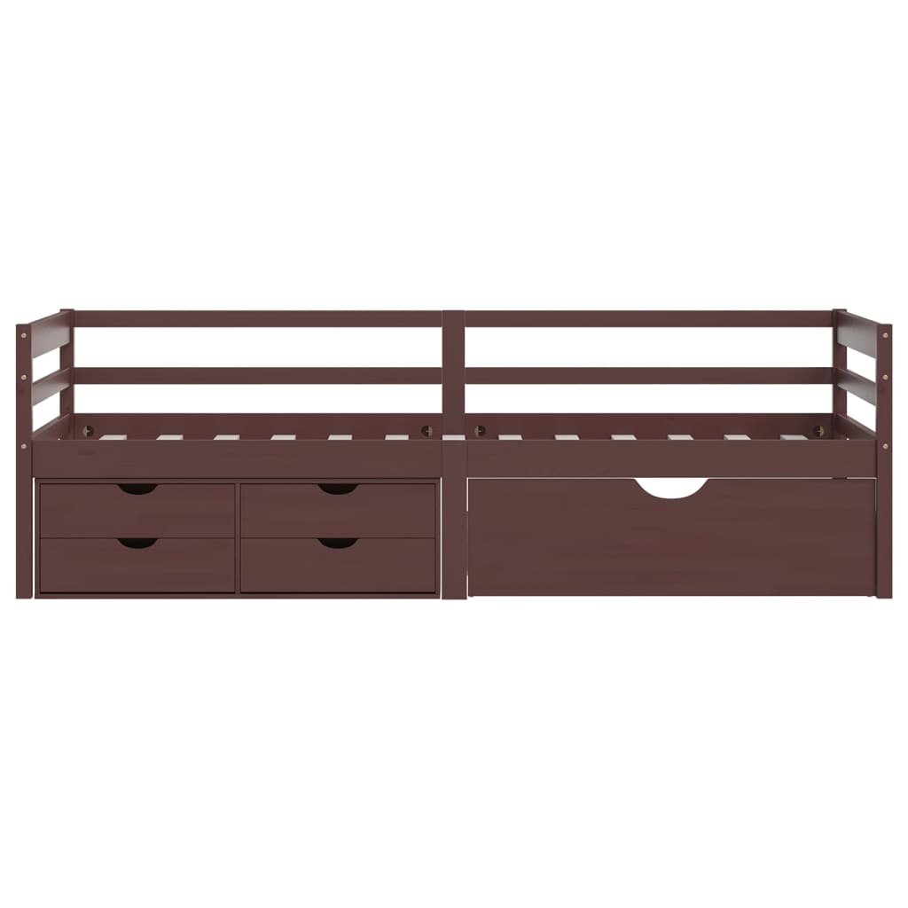 Bed Frame with Drawers&Cabinet Dark Brown Pinewood 90x200 cm