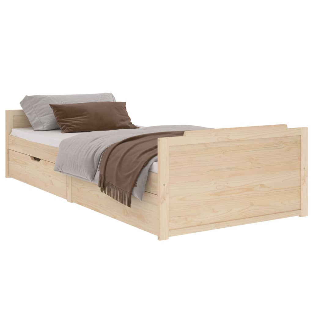 Bed Frame with Drawers Solid Wood Pine 90x200 cm