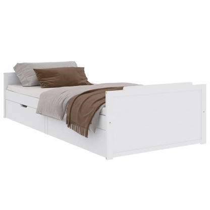 Bed Frame with Drawers White Solid Wood Pine 90x200 cm