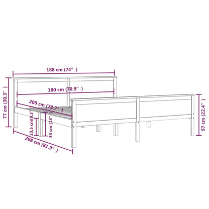Bed Frame without Mattress Solid Wood Pine 180x200 cm Super King