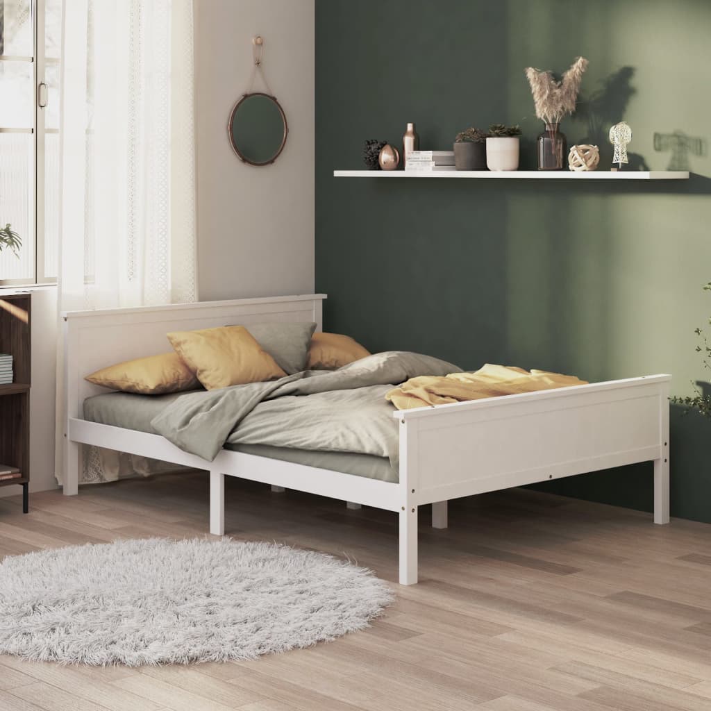 Bed Frame White Solid Wood Pine 160x200 cm