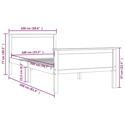 Bed Frame without Mattress Honey Brown Solid Wood Pine 100x200cm