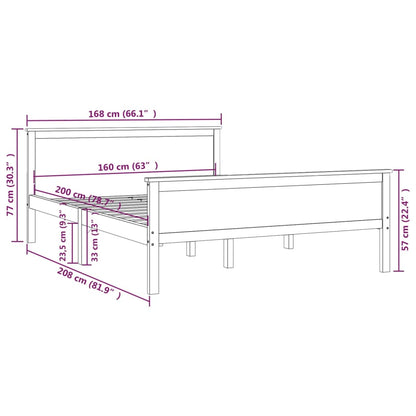 Bed Frame without Mattress Honey Brown Solid Wood Pine 160x200cm