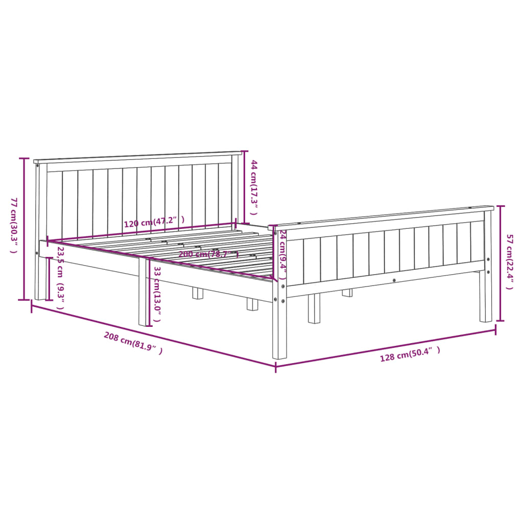 Bed Frame without Mattress Dark Brown Solid Wood Pine 120x200 cm