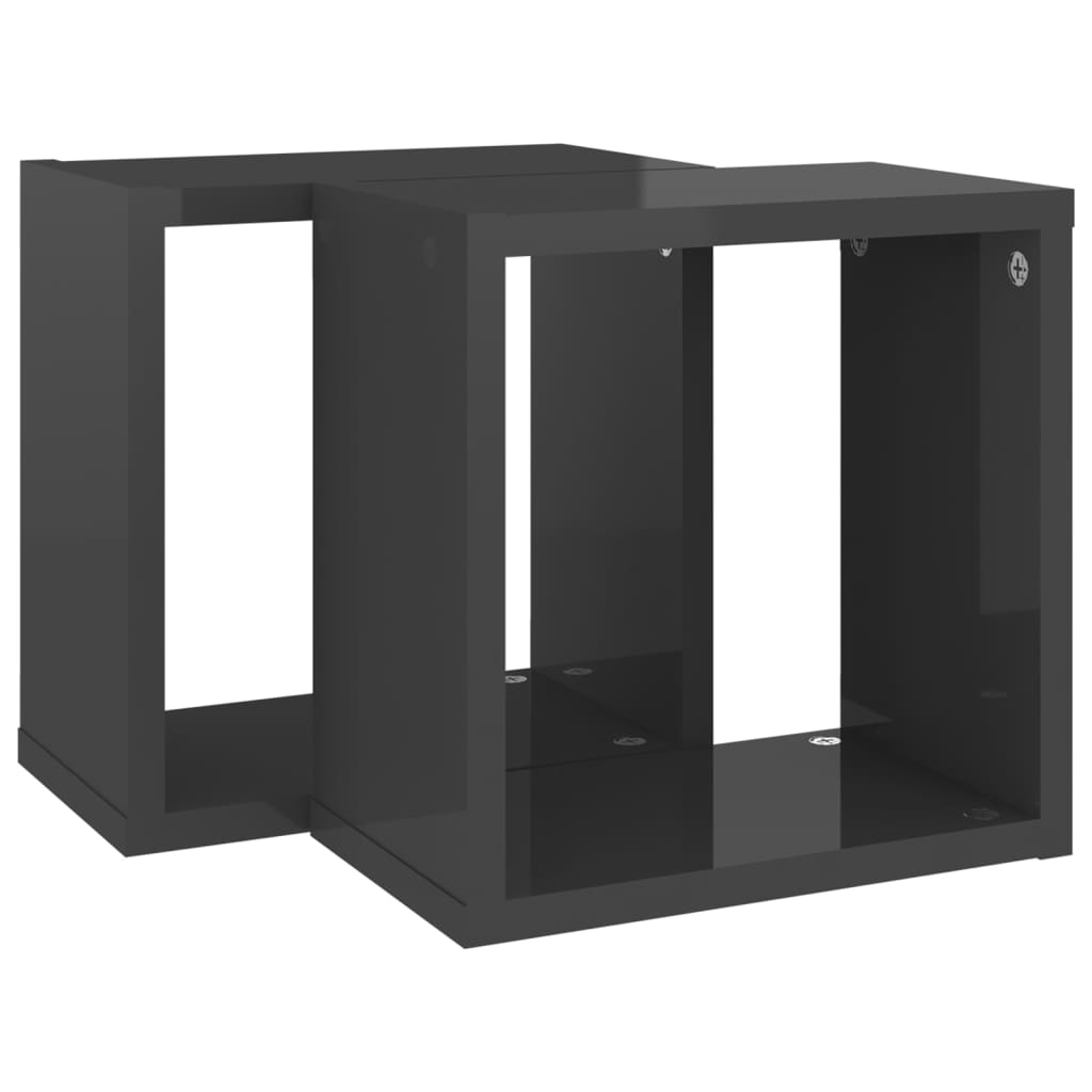 Wall Cube Shelves 2 pcs High Gloss Grey 26x15x26 cm