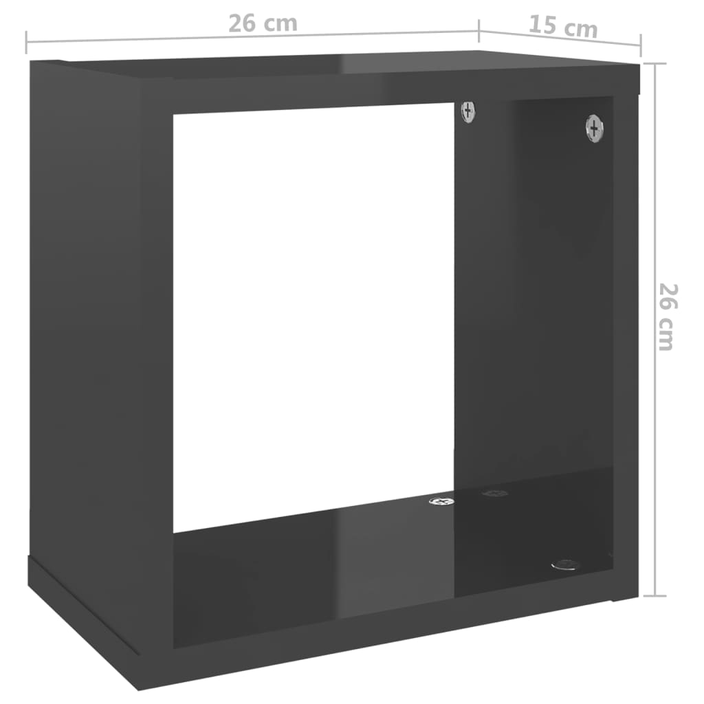 Wall Cube Shelves 4 pcs High Gloss Grey 26x15x26 cm