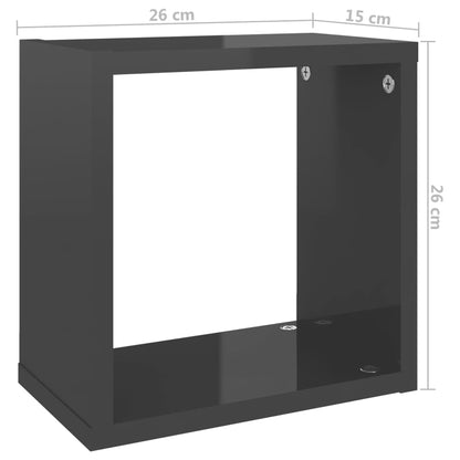 Wall Cube Shelves 4 pcs High Gloss Grey 26x15x26 cm