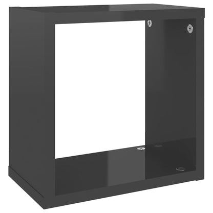 Wall Cube Shelves 6 pcs High Gloss Grey 26x15x26 cm