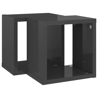 Wall Cube Shelves 2 pcs High Gloss Grey 22x15x22 cm
