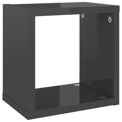 Wall Cube Shelves 2 pcs High Gloss Grey 22x15x22 cm