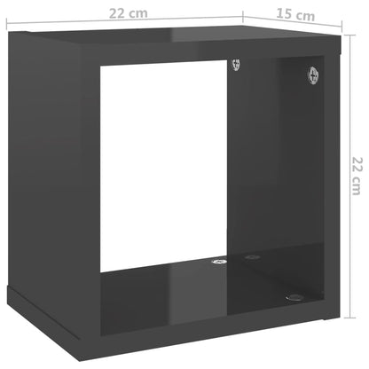 Wall Cube Shelves 4 pcs High Gloss Grey 22x15x22 cm