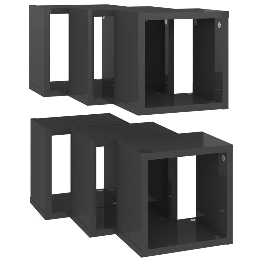 Wall Cube Shelves 6 pcs High Gloss Grey 22x15x22 cm