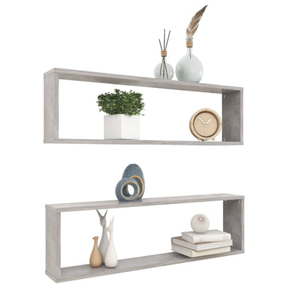 Wall Cube Shelf 2 pcs Concrete Grey 100x15x30 cm Engineered Wood