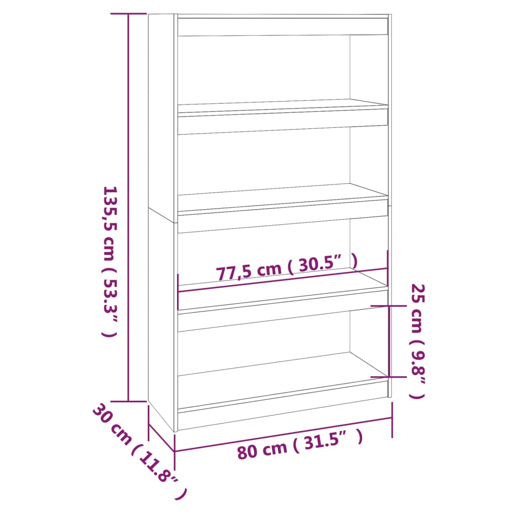 Book Cabinet/Room Divider Black 80x30x135.5 cm Solid Wood Pine