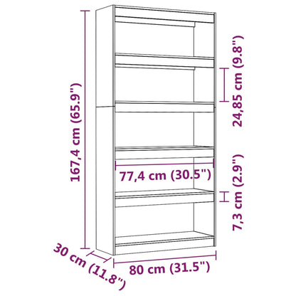 Book Cabinet/Room Divider Black 80x30x167.4 cm Solid Wood Pine