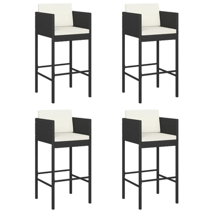 Bar Stools 4 pcs with Cushions Black Poly Rattan