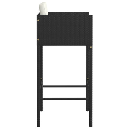 Bar Stools 4 pcs with Cushions Black Poly Rattan